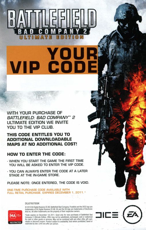 Extras for Battlefield: Bad Company 2 - Ultimate Edition (Xbox 360): VIP Flyer - front