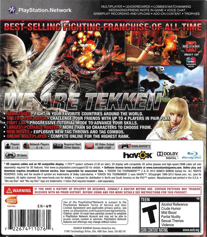 Inside Cover for Tekken Tag Tournament 2 (PlayStation 3) (Walmart release): Reversible Back