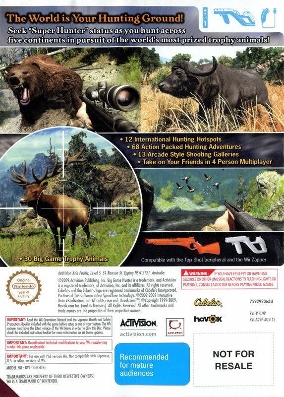 Back Cover for Cabela's Big Game Hunter 2010 (Wii)