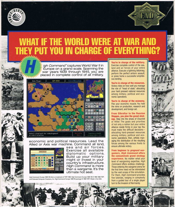 Back Cover for High Command: Europe 1939-'45 (DOS) (3.5" HD version)