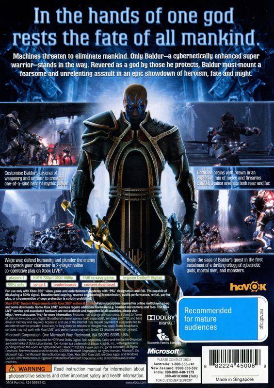 Back Cover for Too Human (Xbox 360)