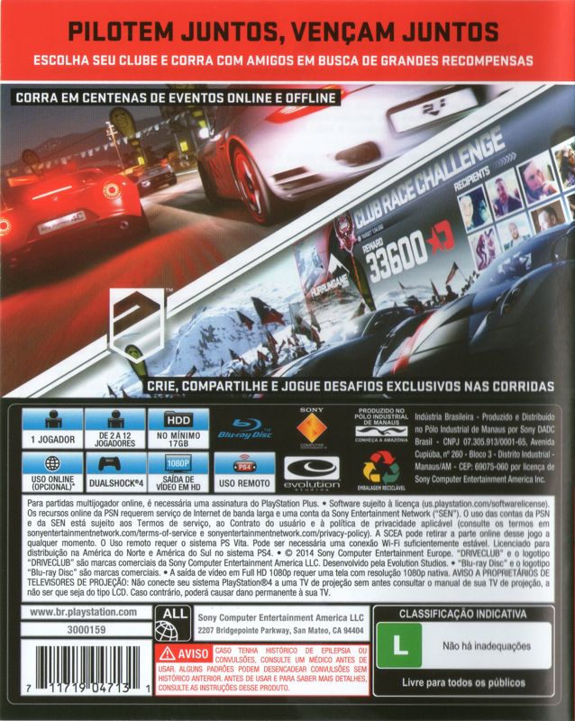 Back Cover for Driveclub (PlayStation 4)