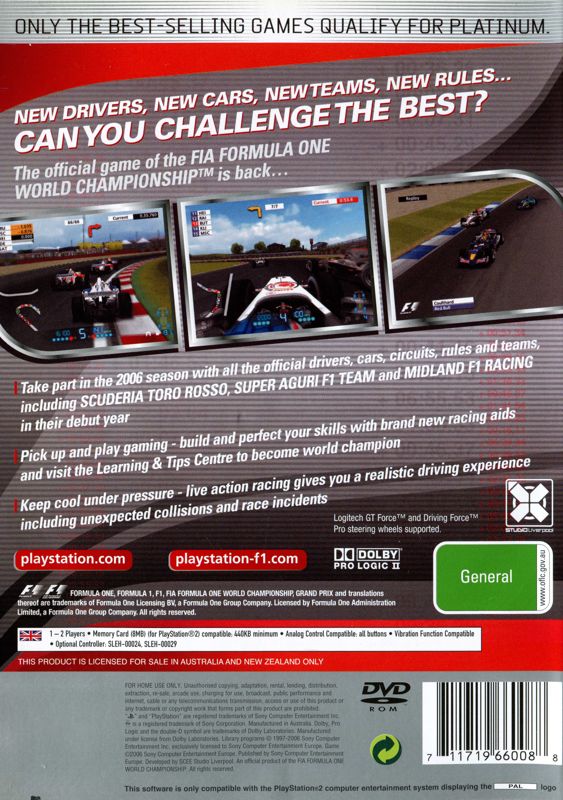 Back Cover for Formula One 06 (PlayStation 2) (Platinum release)