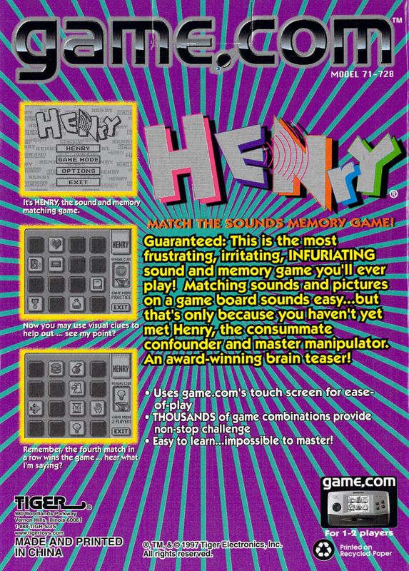 Back Cover for Henry (Game.Com)