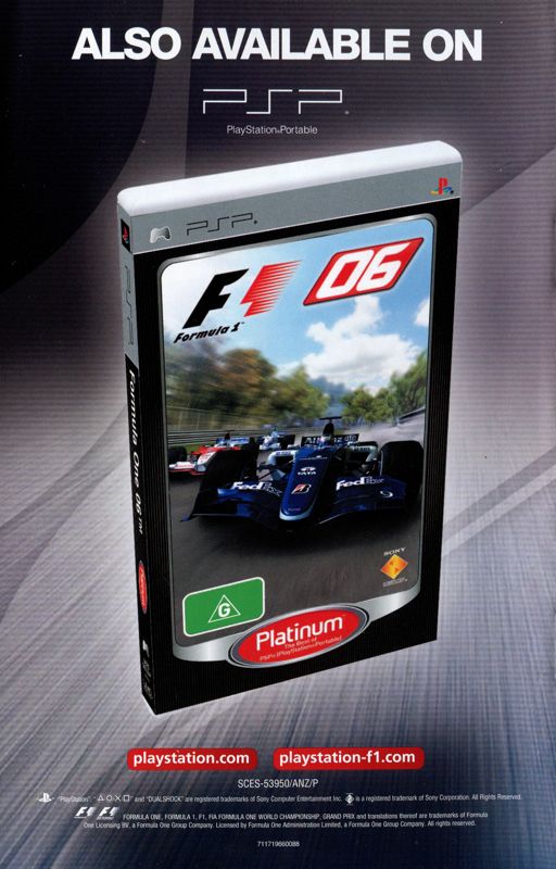 Manual for Formula One 06 (PlayStation 2) (Platinum release): Back