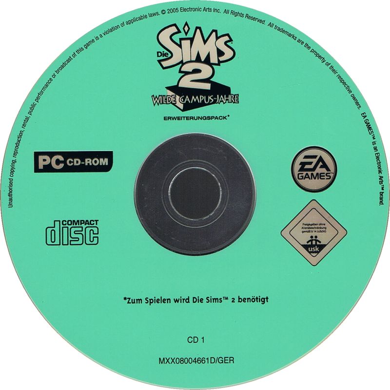 Media for The Sims 2: University (Windows): Disc 1