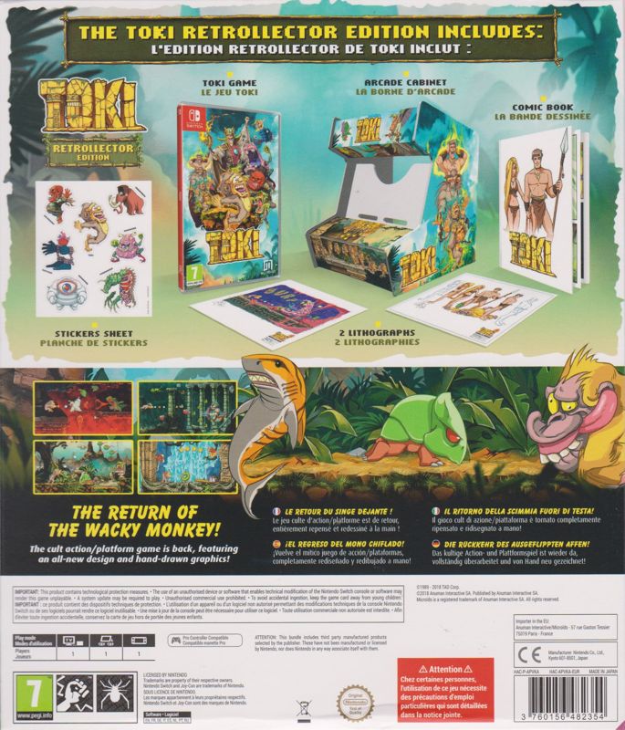Back Cover for Toki (Retrollector Edition) (Nintendo Switch) (Sleeved Box)