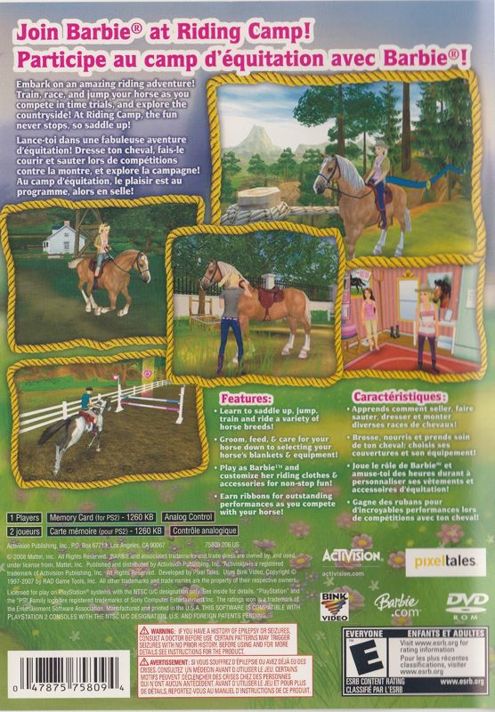 Back Cover for Barbie Horse Adventures: Riding Camp (PlayStation 2)