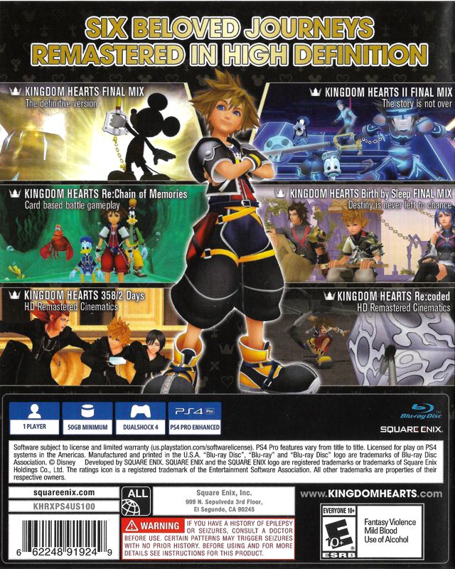 Back Cover for Kingdom Hearts HD I.5 + II.5 ReMIX (PlayStation 4)