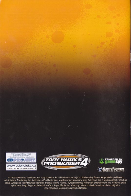 Manual for Tony Hawk's Pro Skater 4 (Windows): Back