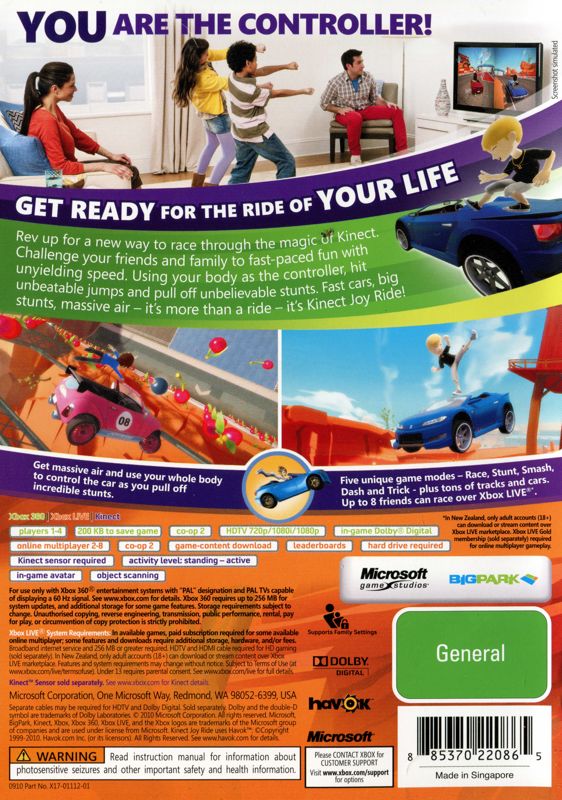 Back Cover for Kinect Joy Ride (Xbox 360)