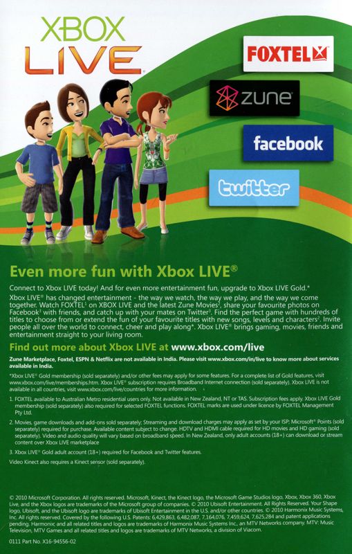 Extras for Kinect Joy Ride (Xbox 360): Kinect catalogue - back