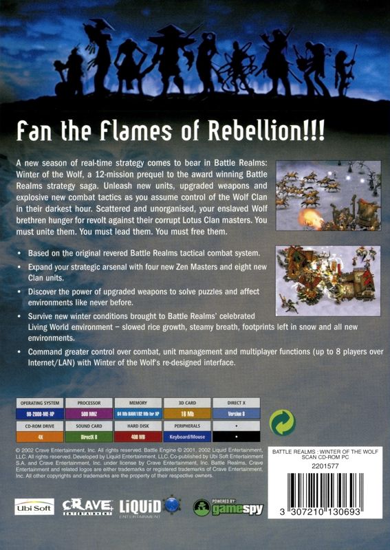 Back Cover for Battle Realms: Winter of the Wolf (Windows) (English version)