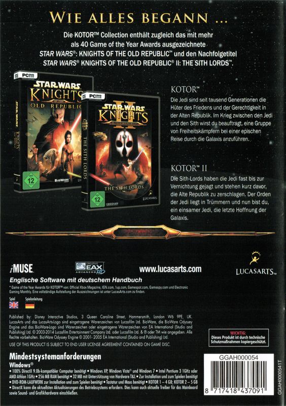 Back Cover for Star Wars: Knights of the Old Republic - Collection (Windows) (Software Pyramide release)