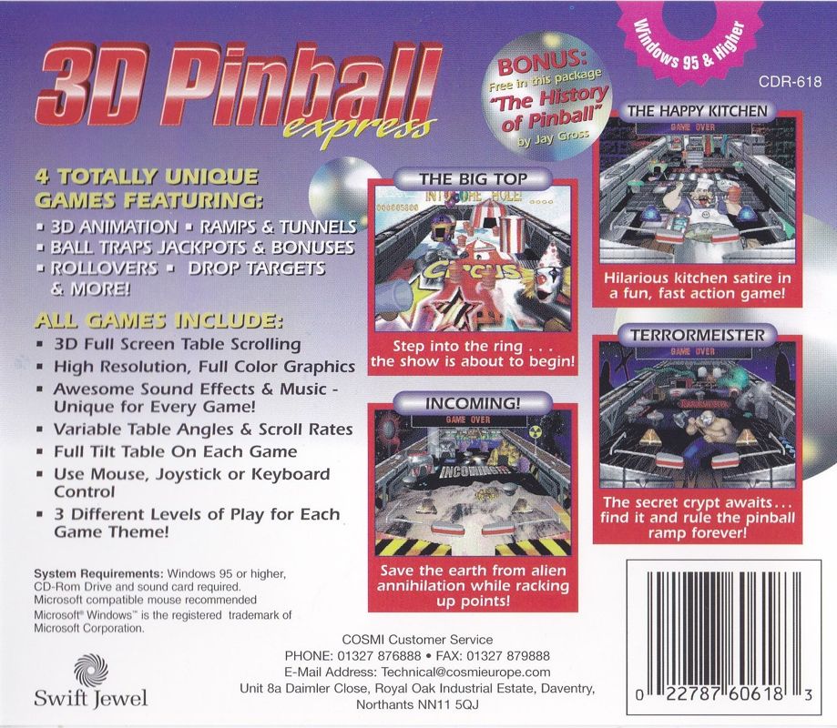 Back Cover for 3D Pinball Express (Windows) (Swift Jewel release)