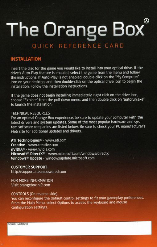 Reference Card for The Orange Box (Windows) (EA Classics release): Front