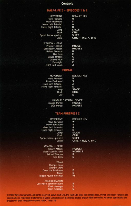 Reference Card for The Orange Box (Windows) (EA Classics release): Back