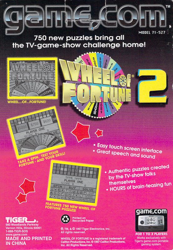 Back Cover for Wheel of Fortune 2 (Game.Com)