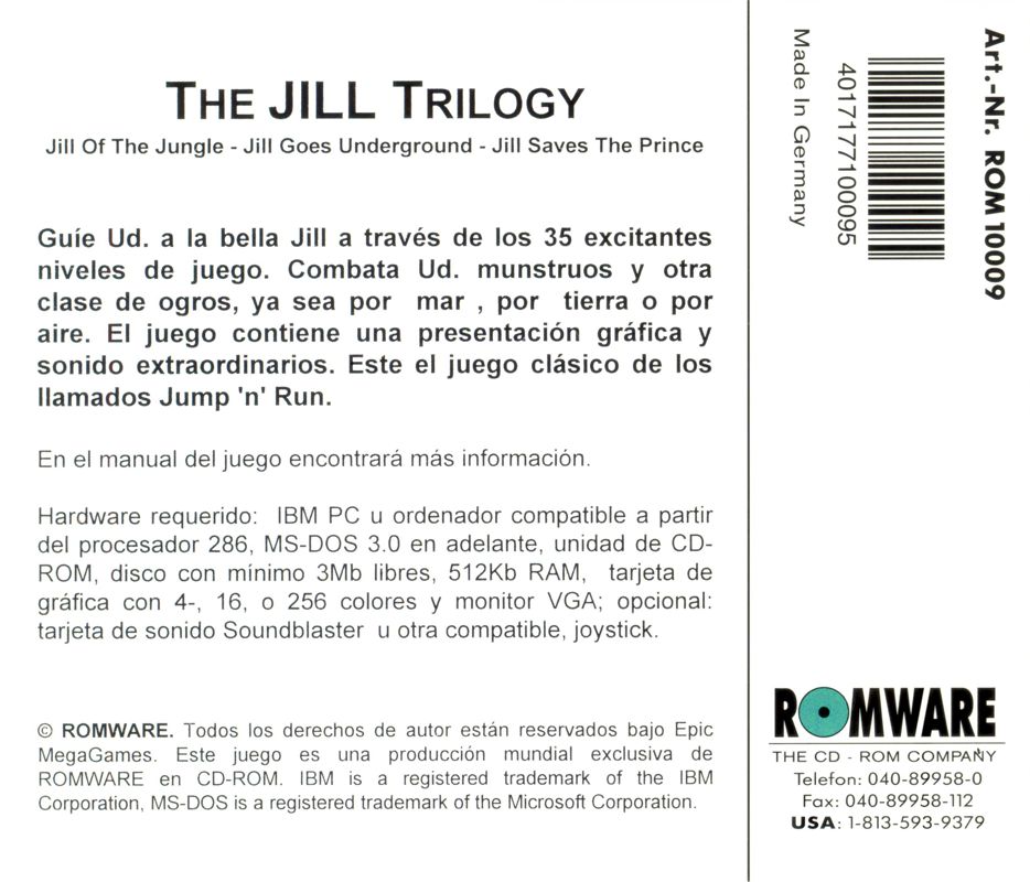 Back Cover for Jill of the Jungle: The Complete Trilogy (DOS) (ROMWARE release)