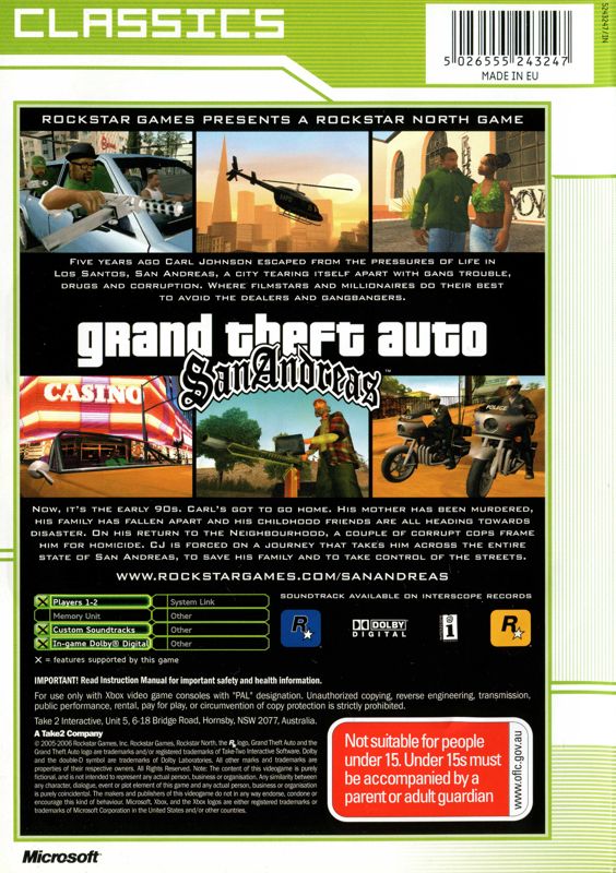 Grand Theft Auto: San Andreas cover or packaging material - MobyGames