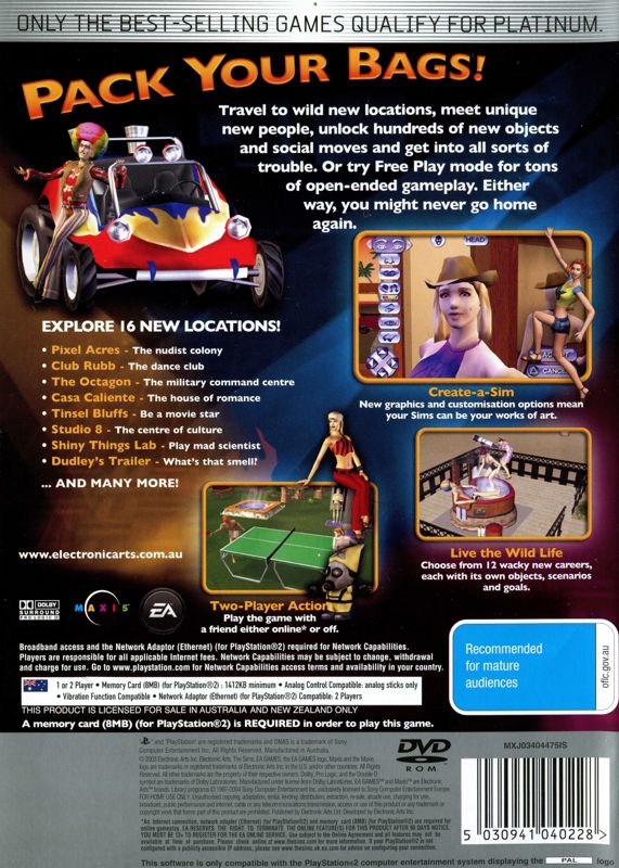 Back Cover for The Sims: Bustin' Out (PlayStation 2) (Platinum release)