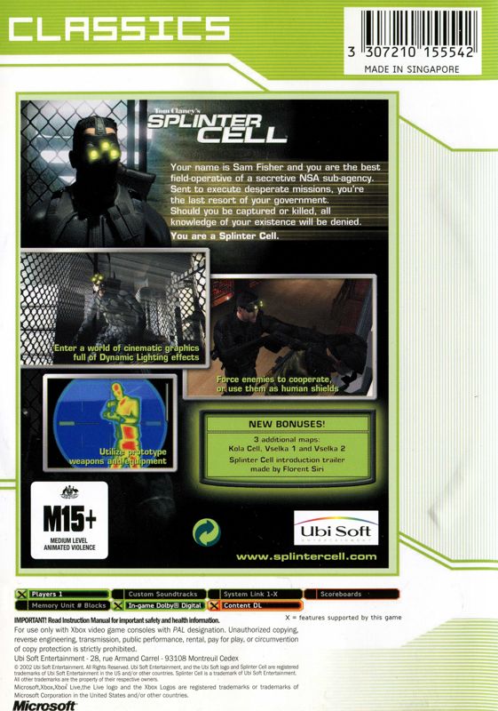 Tom Clancy's Splinter Cell cover or packaging material - MobyGames