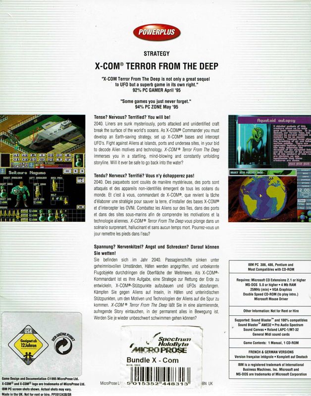 Back Cover for X-COM: Terror from the Deep (DOS) (PowerPlus Release)