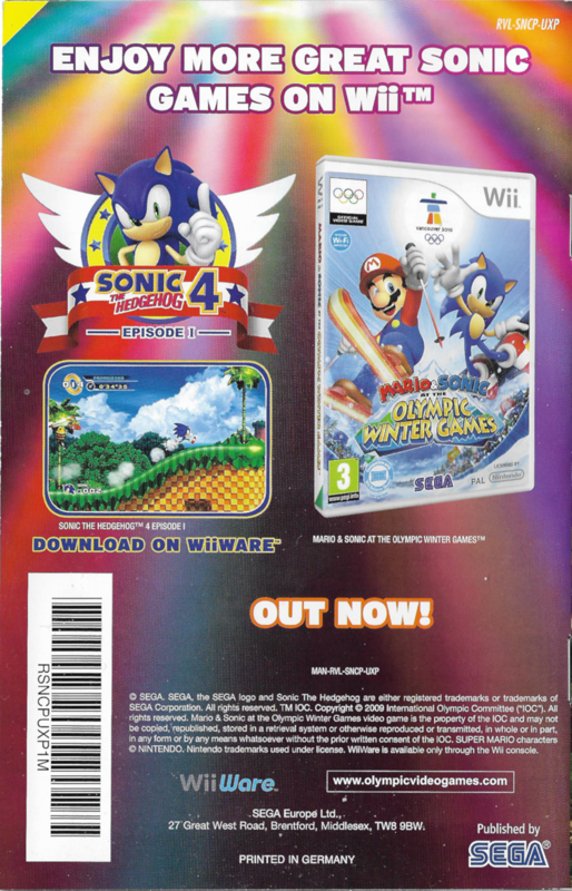 Manual for Sonic Colors (Wii): Back