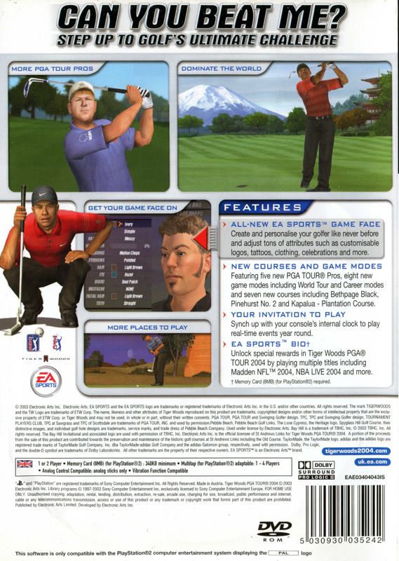 Tiger Woods PGA Tour 2004 Cover Or Packaging Material - MobyGames