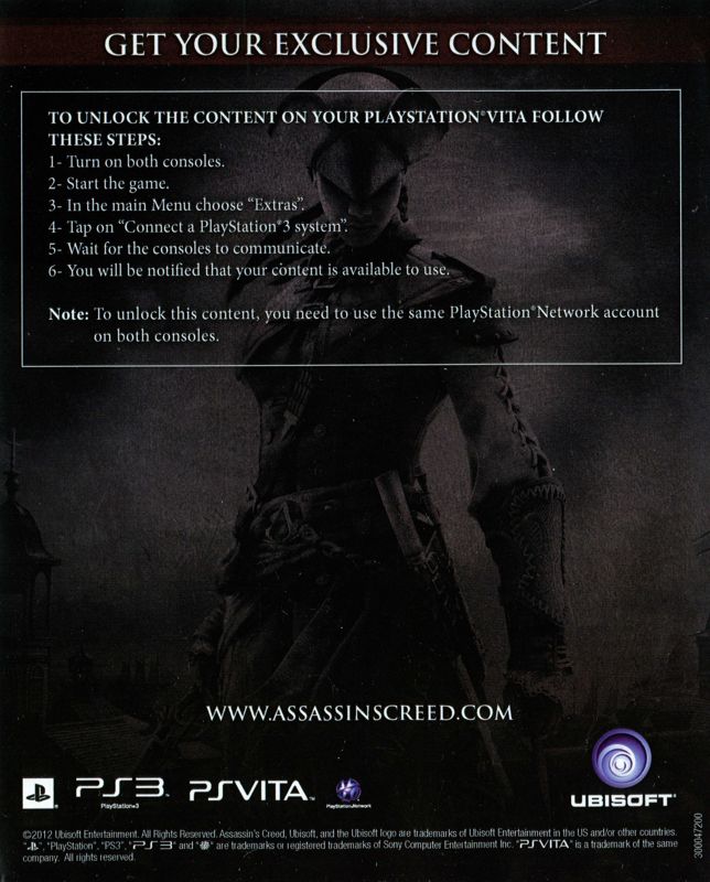 Reference Card for Assassin's Creed III (Special Edition) (PlayStation 3): Back