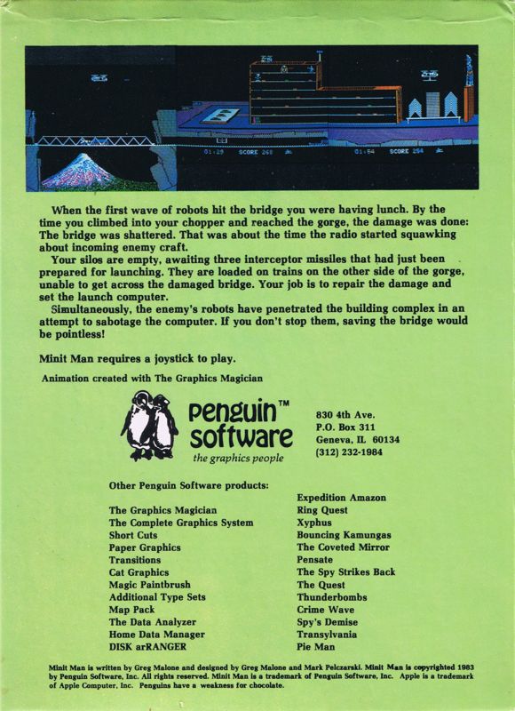 Back Cover for Minit Man (Apple II and Commodore 64) (slipcase box)