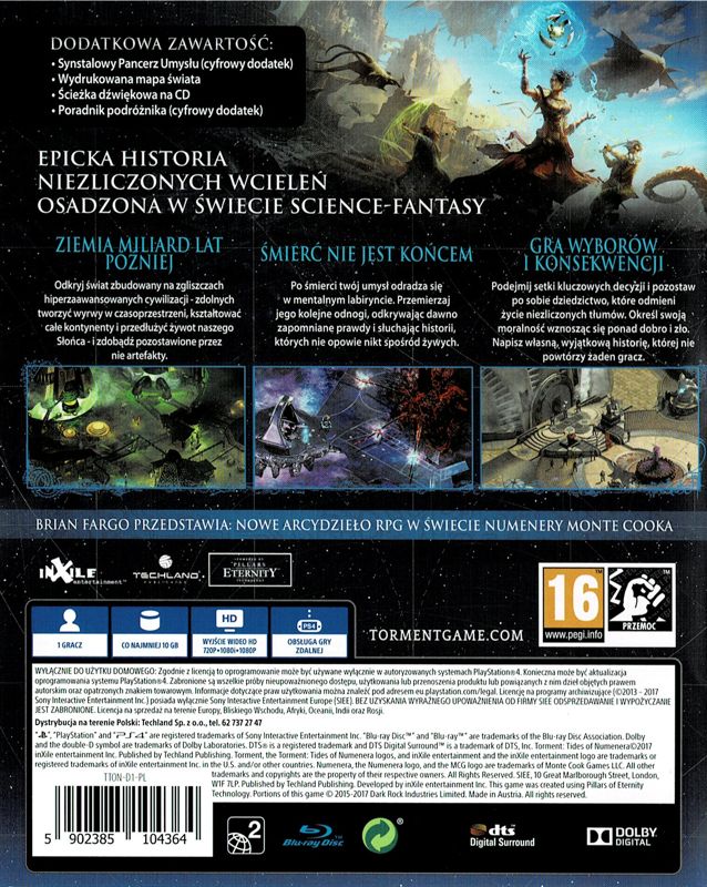 Back Cover for Torment: Tides of Numenera (Day One Edition) (PlayStation 4)