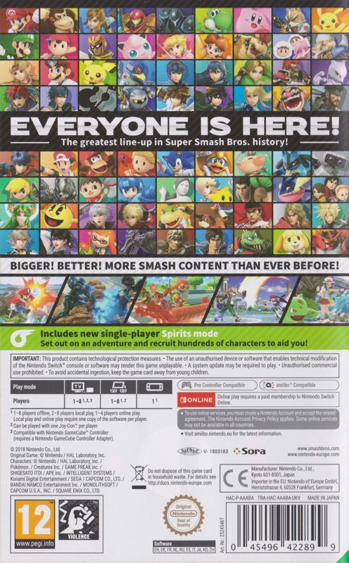 Back Cover for Super Smash Bros. Ultimate (Nintendo Switch)