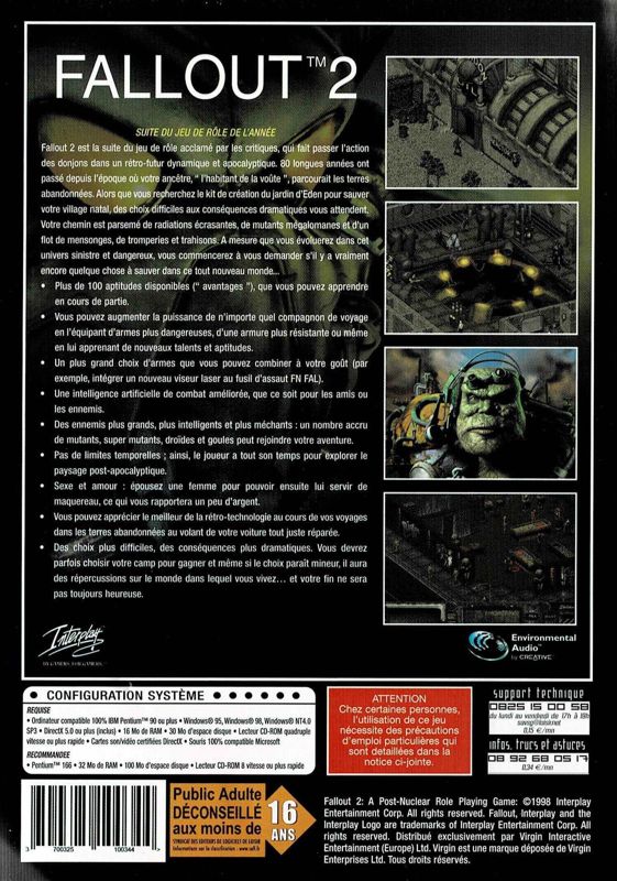 Back Cover for Fallout 2 (Windows) (Re-release)