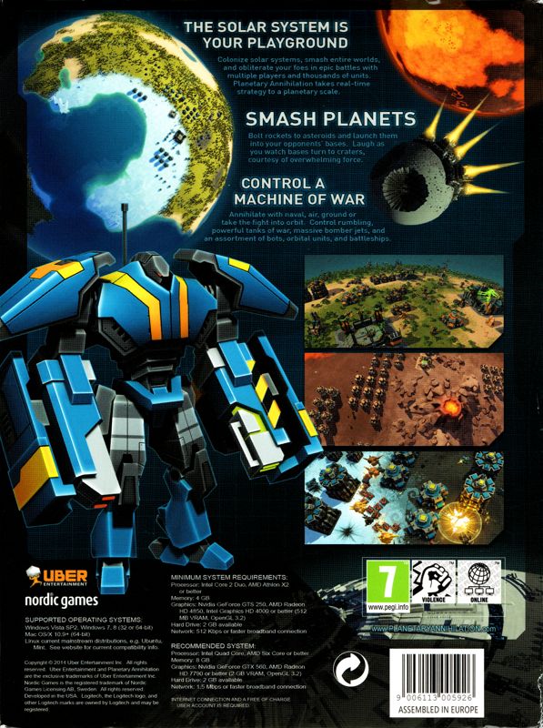 Back Cover for Planetary Annihilation (Collector's Edition) (Linux and Macintosh and Windows): W/o paper strap