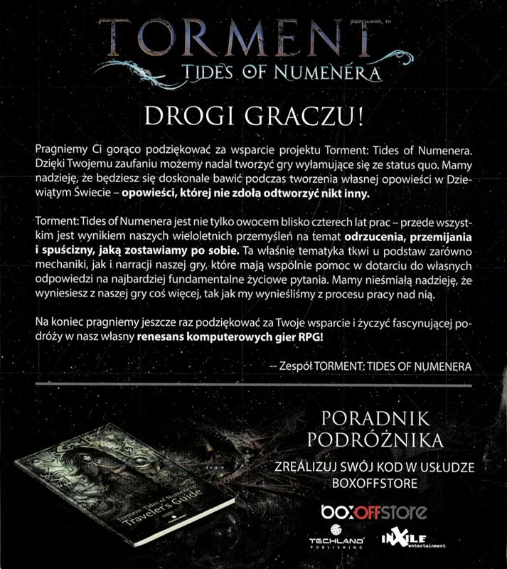 Extras for Torment: Tides of Numenera (Day One Edition) (PlayStation 4): Guide book voucher - side A