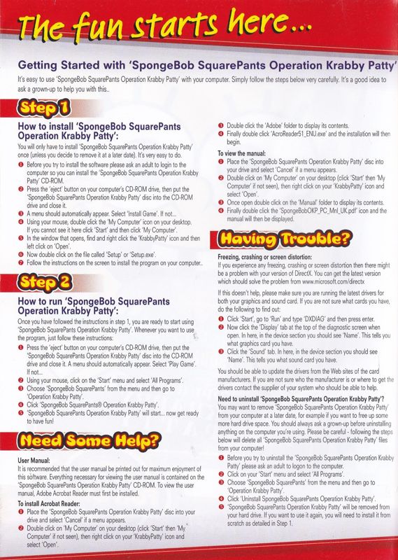 Inside Cover for Spongebob Squarepants: Operation Krabby Patty (Windows) (Focus Multimedia's PC FunClub release): Left