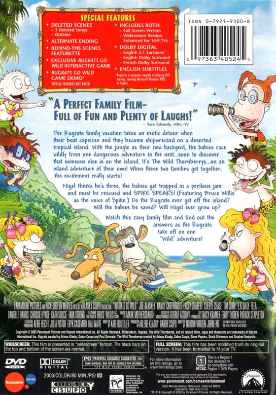 Back Cover for Rugrats Go Wild (included game) (DVD Player)