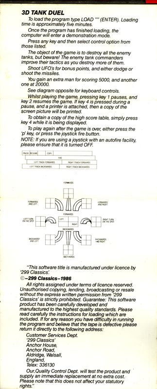 Inside Cover for 3D Tank Duel (ZX Spectrum) (299 Classics release)