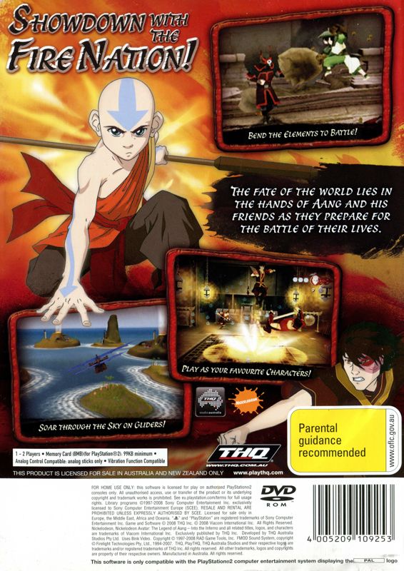Back Cover for Avatar: The Last Airbender - Into the Inferno (PlayStation 2)