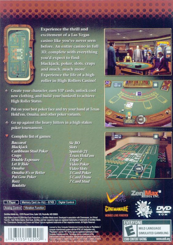 High Rollers Casino cover or packaging material - MobyGames