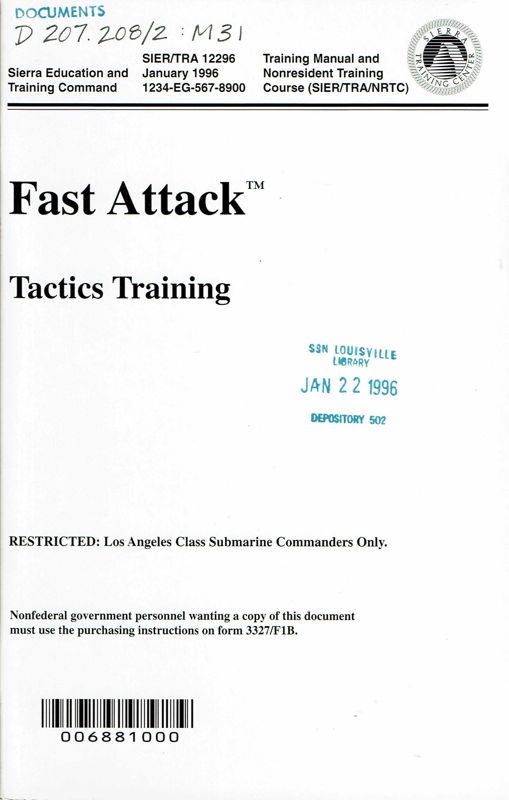 Manual for Fast Attack: High Tech Submarine Warfare (DOS): Front