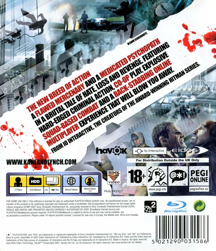 Back Cover for Kane & Lynch: Dead Men (PlayStation 3) (European English release)