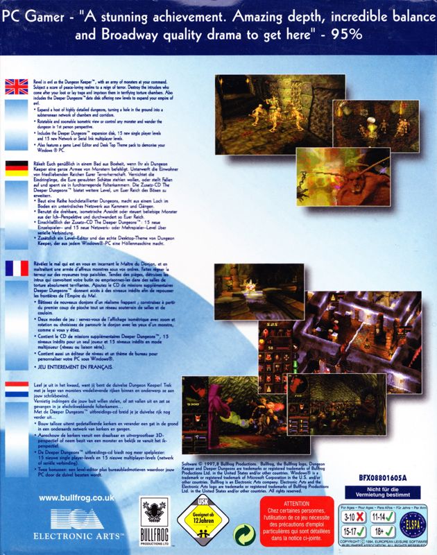 Back Cover for Dungeon Keeper: Gold Edition (Windows) (EA Classics release)