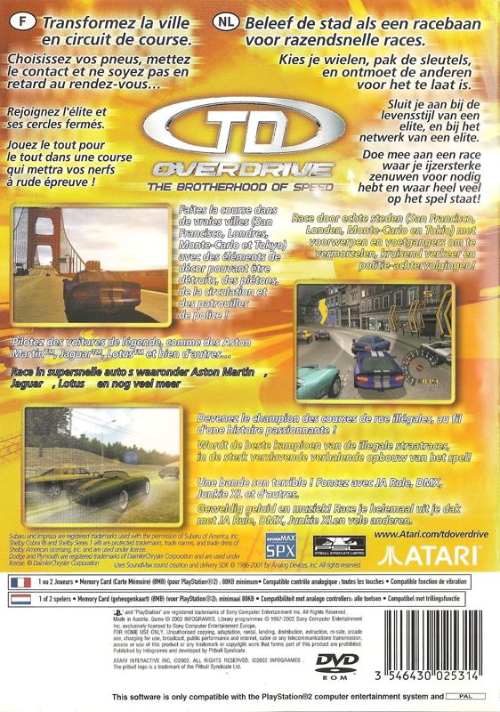 Back Cover for Test Drive (PlayStation 2)