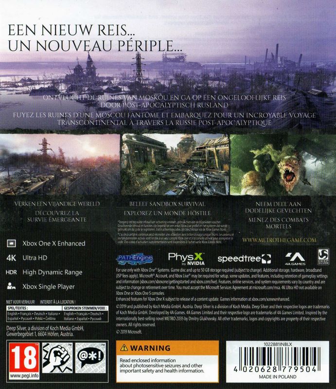 Back Cover for Metro: Exodus (Xbox One)