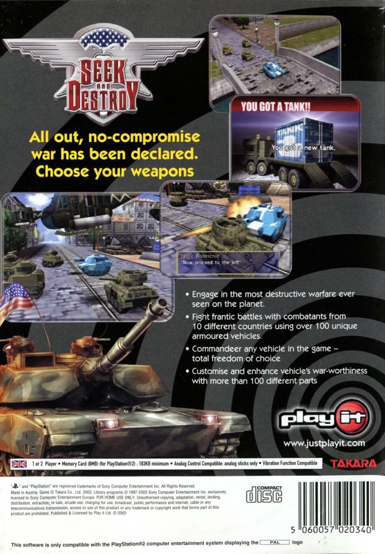 Back Cover for Seek and Destroy (PlayStation 2)