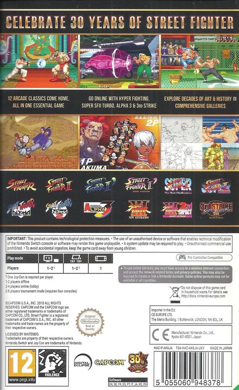 Back Cover for Street Fighter: 30th Anniversary Collection (Nintendo Switch)