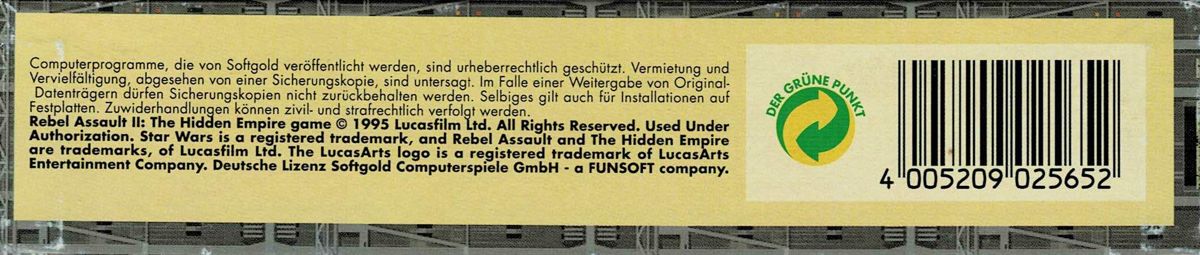Spine/Sides for Star Wars: Rebel Assault II - The Hidden Empire (DOS and Windows) (1st German release (Game=English/Manuals=German)): Bottom