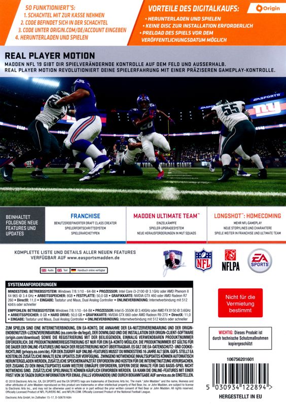 Madden NFL 19 cover or packaging material - MobyGames